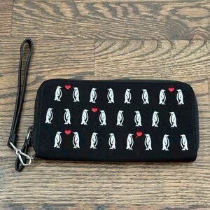 Vera Bradley Iconic RFID Accordion Wristlet Classic Black Penguins Hearts NWT